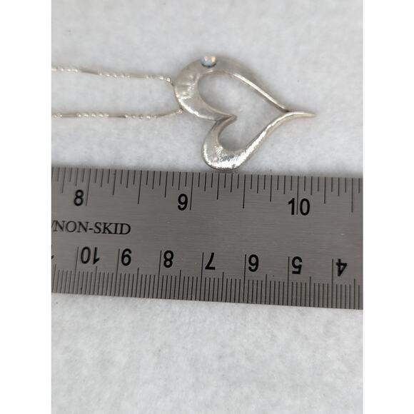 Sterling silver cast heart pendant brushed finish CZstone, chain SP18"Heart 11/2 - Picture 5 of 7